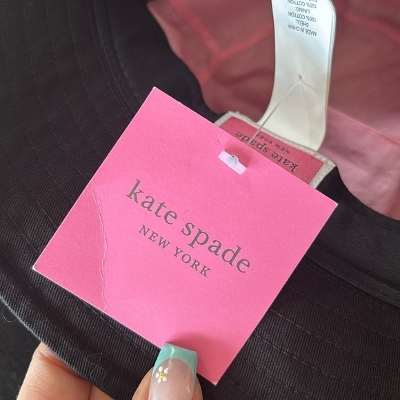 Brand New Kate Spade Black Logo Bucket Hat Pink Lining Classic Preppy main image 5